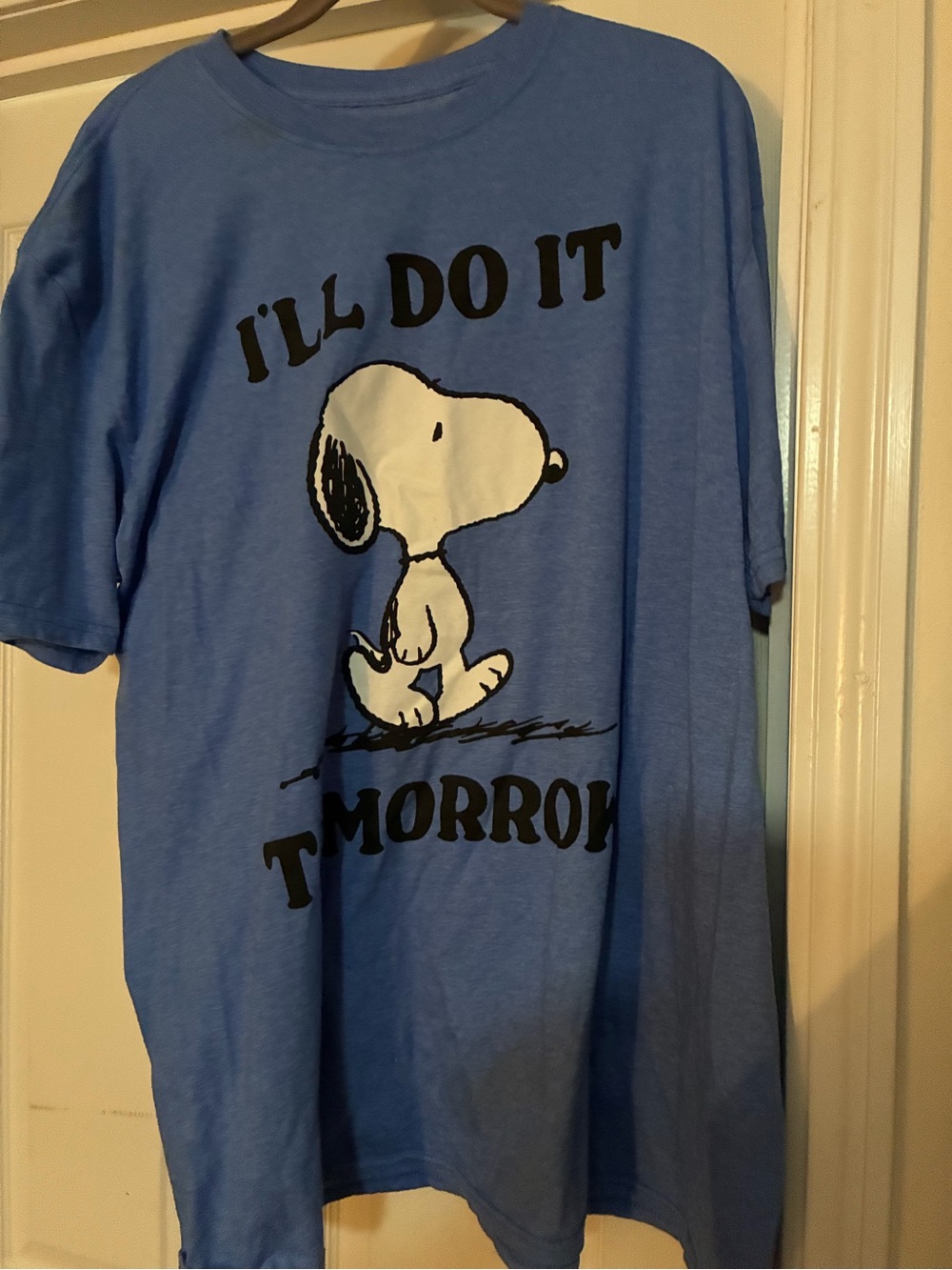 Peanuts Blue Snoopy Tee with "I'll Do It Tomorrow" Graphic